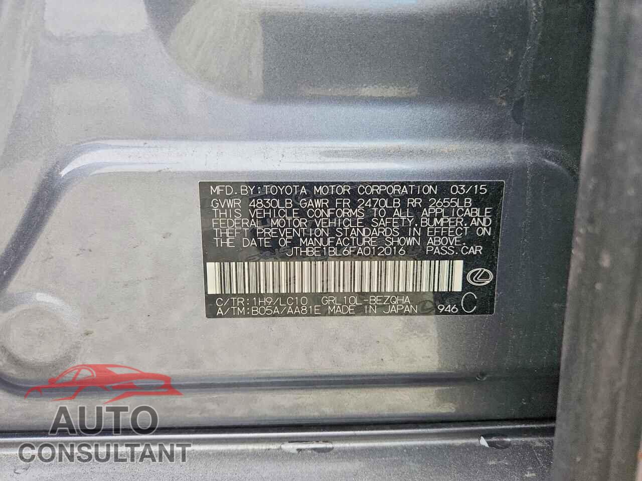 LEXUS GS350 2015 - JTHBE1BL6FA012016