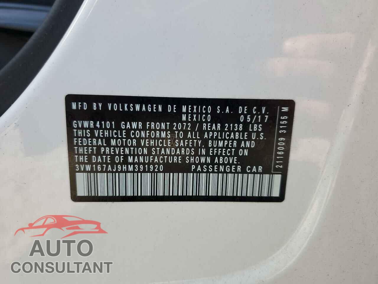 VOLKSWAGEN JETTA 2017 - 3VW167AJ9HM391920