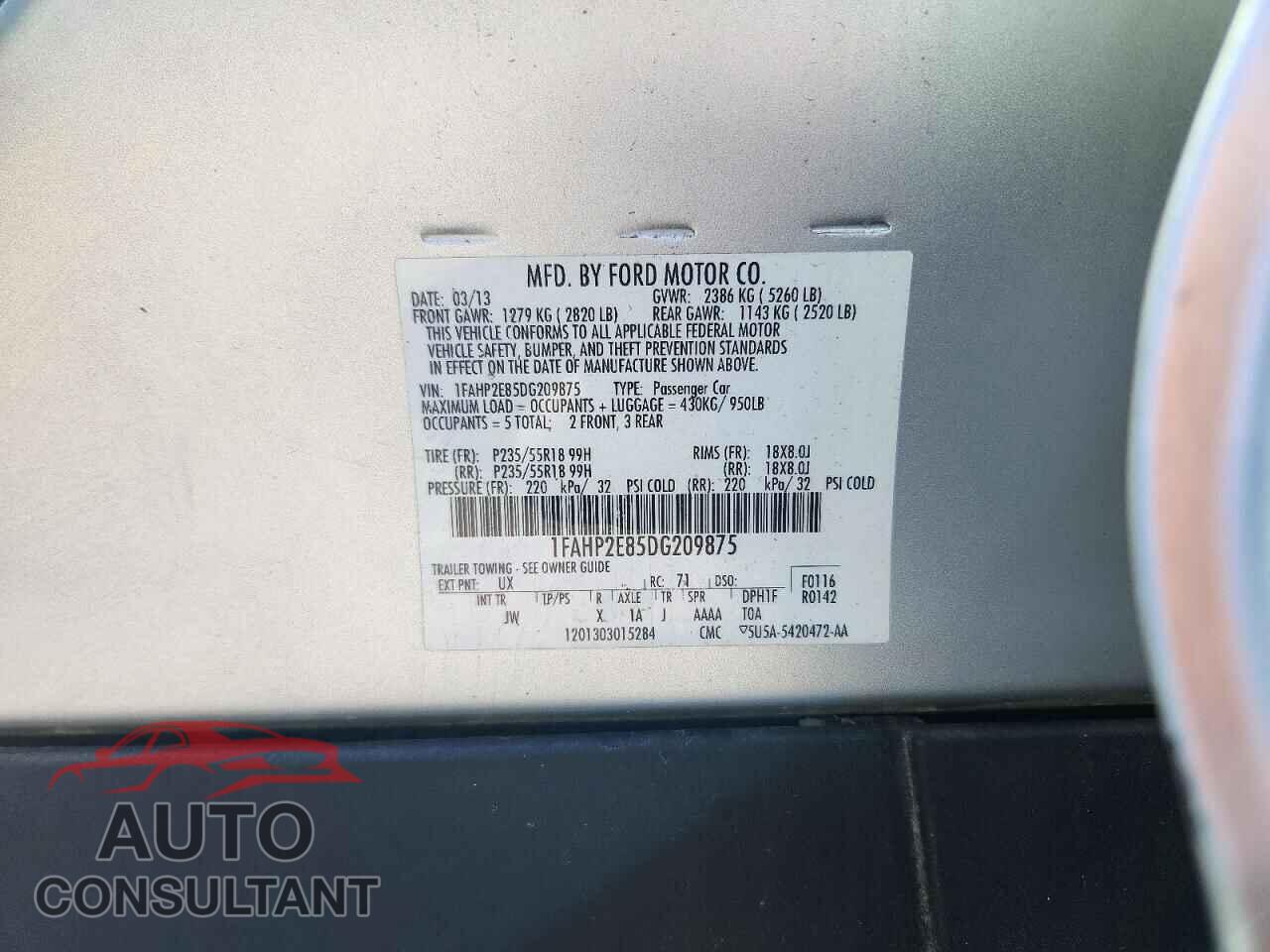 FORD TAURUS 2013 - 1FAHP2E85DG209875