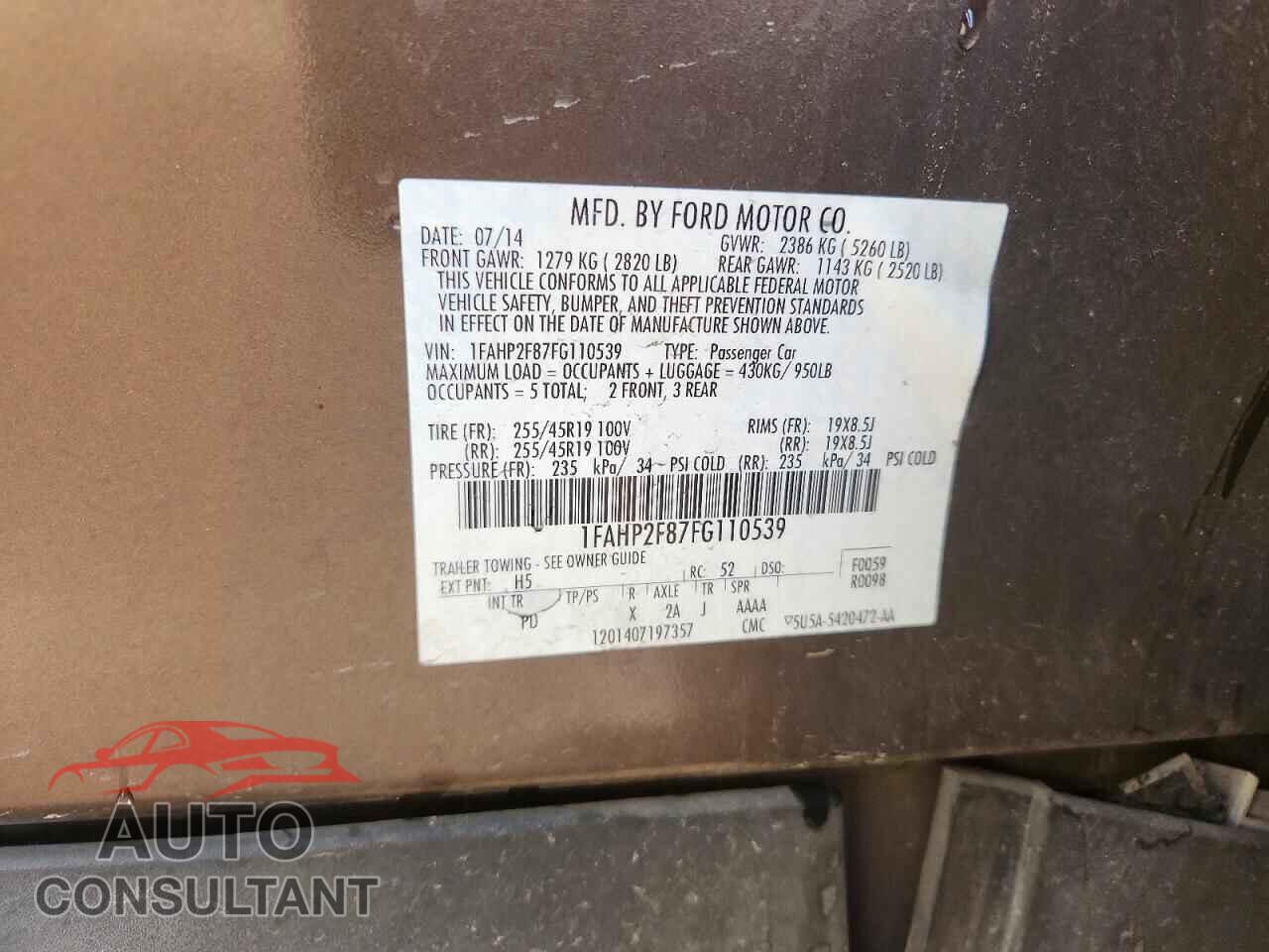 FORD TAURUS 2015 - 1FAHP2F87FG110539