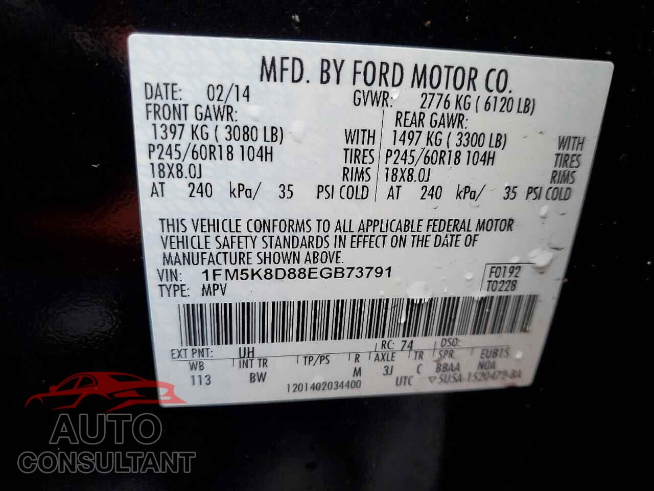 FORD EXPLORER 2014 - 1FM5K8D88EGB73791