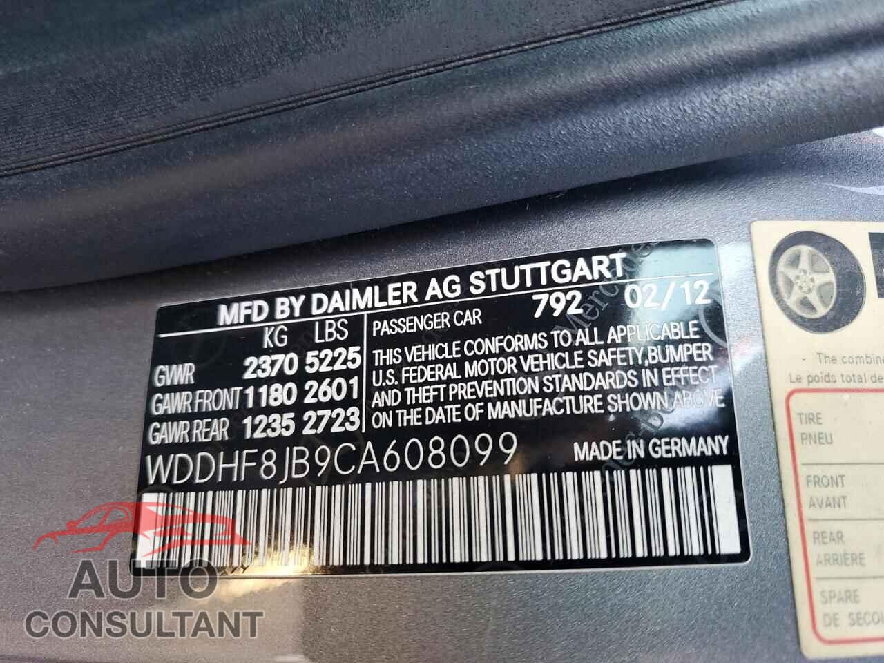 MERCEDES-BENZ E-CLASS 2012 - WDDHF8JB9CA608099