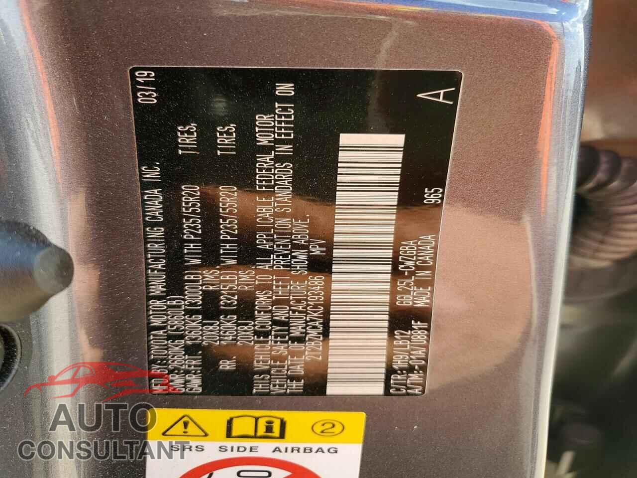 LEXUS RX350 2019 - 2T2BZMCA7KC193486