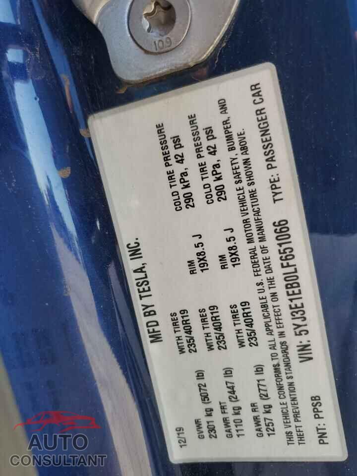 TESLA MODEL 3 2020 - 5YJ3E1EB0LF651066