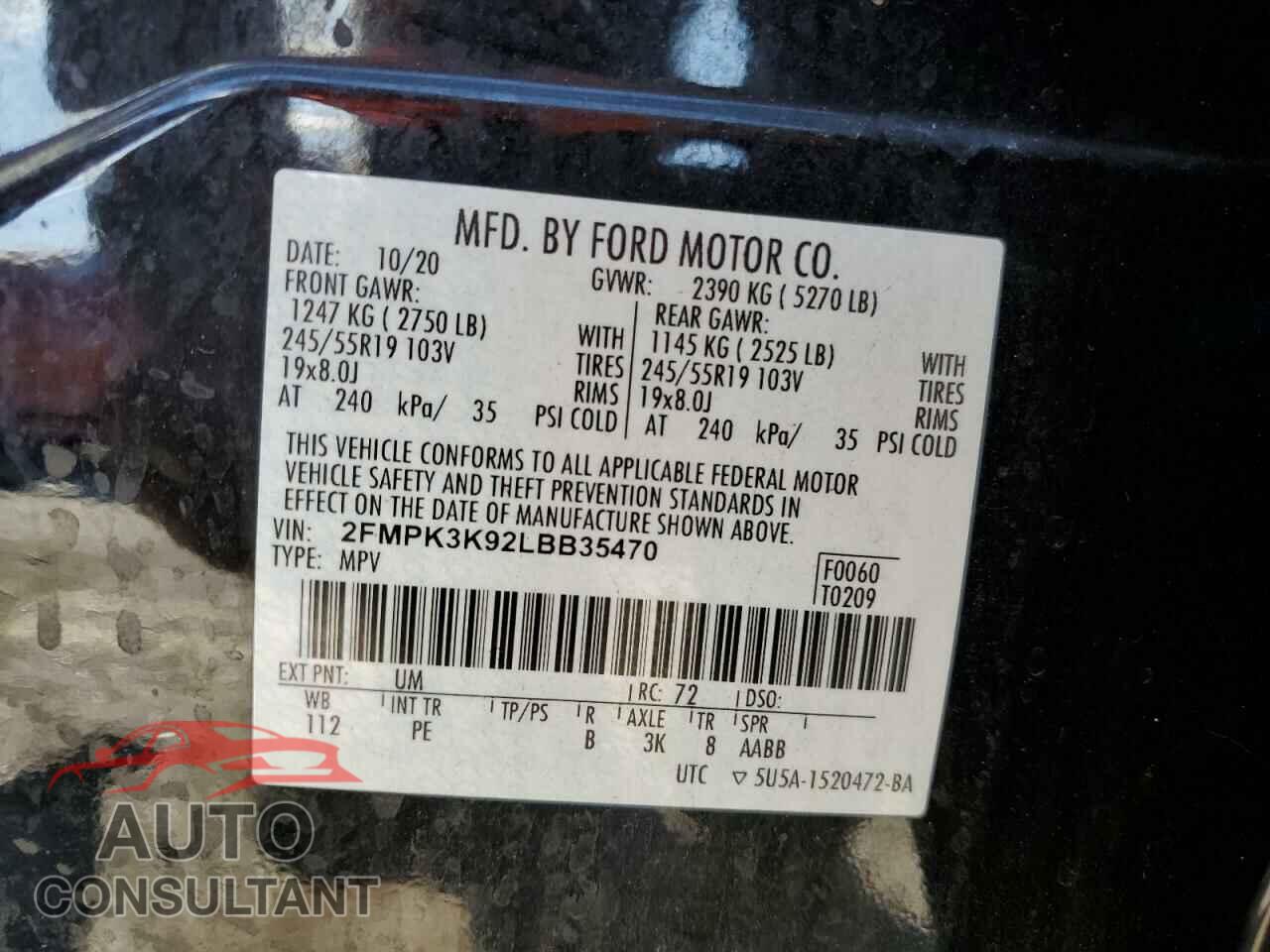 FORD EDGE 2020 - 2FMPK3K92LBB35470