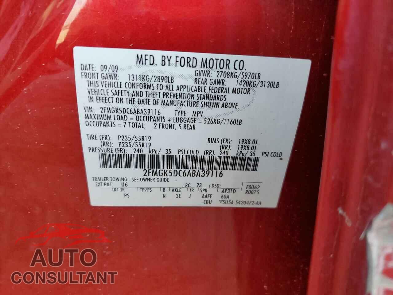 FORD FLEX 2010 - 2FMGK5DC6ABA39116