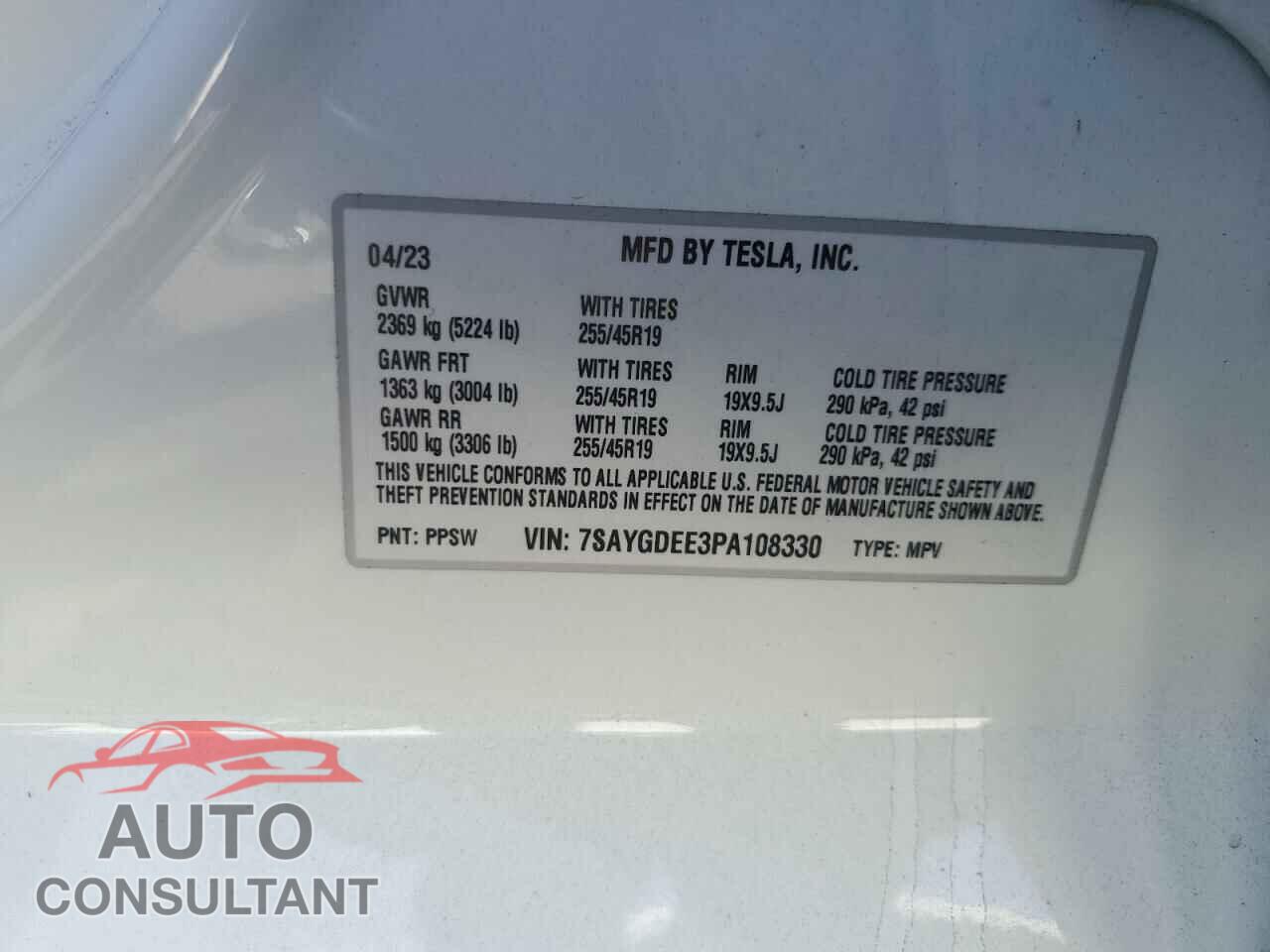 TESLA MODEL Y 2023 - 7SAYGDEE3PA108330