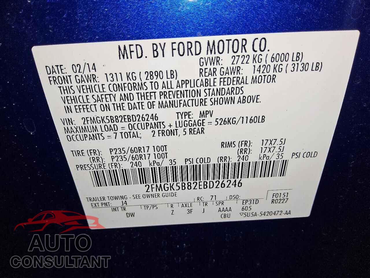 FORD FLEX 2014 - 2FMGK5B82EBD26246