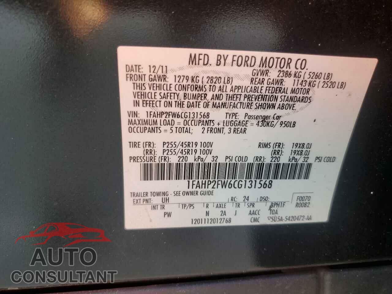 FORD TAURUS 2012 - 1FAHP2FW6CG131568