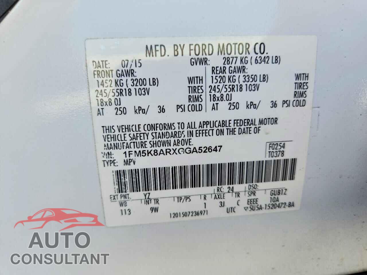 FORD EXPLORER 2016 - 1FM5K8ARXGGA52647