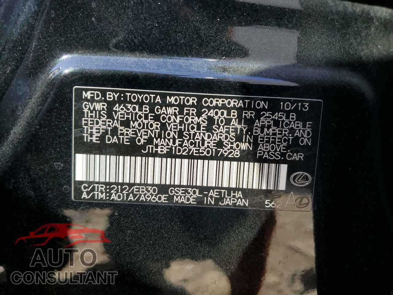 LEXUS IS 2014 - JTHBF1D27E5017928