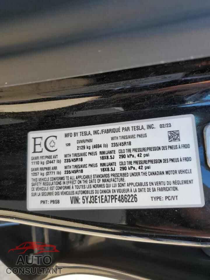 TESLA MODEL 3 2023 - 5YJ3E1EA7PF486226