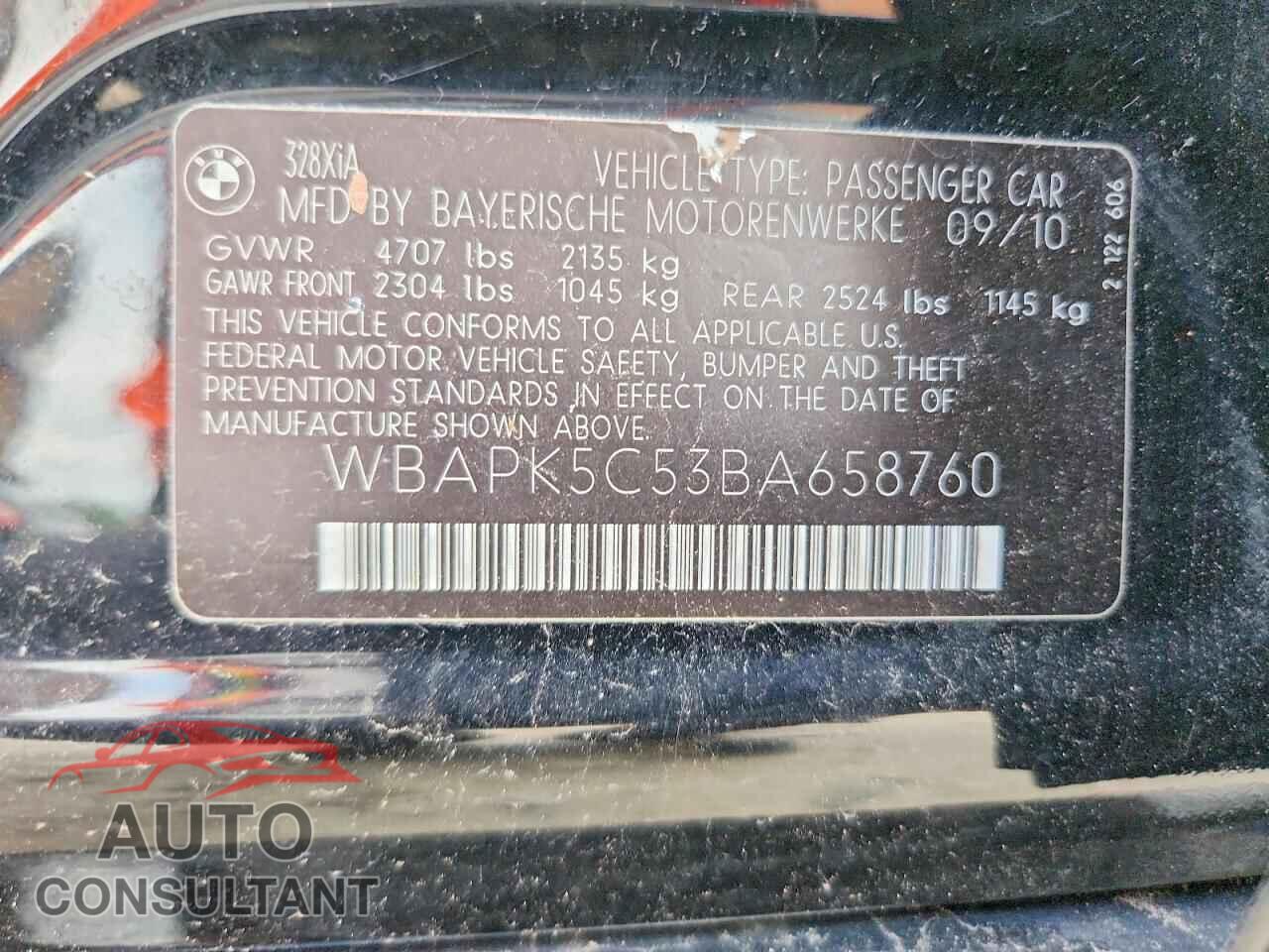 BMW 3 SERIES 2011 - WBAPK5C53BA658760