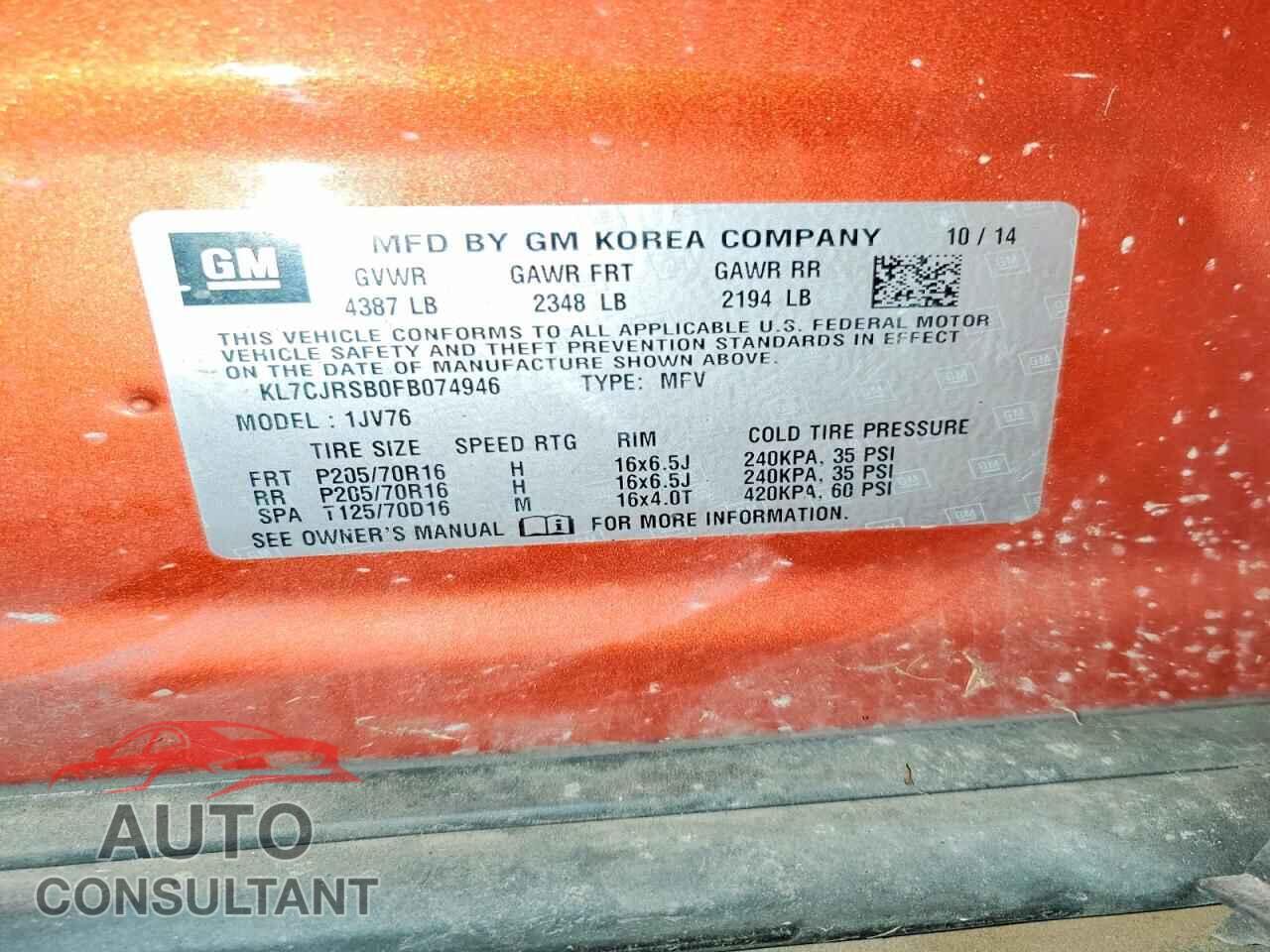 CHEVROLET TRAX 2015 - KL7CJRSB0FB074946
