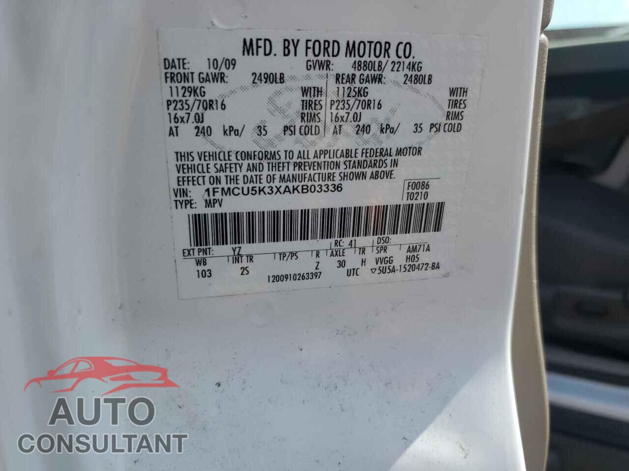 FORD ESCAPE 2010 - 1FMCU5K3XAKB03336