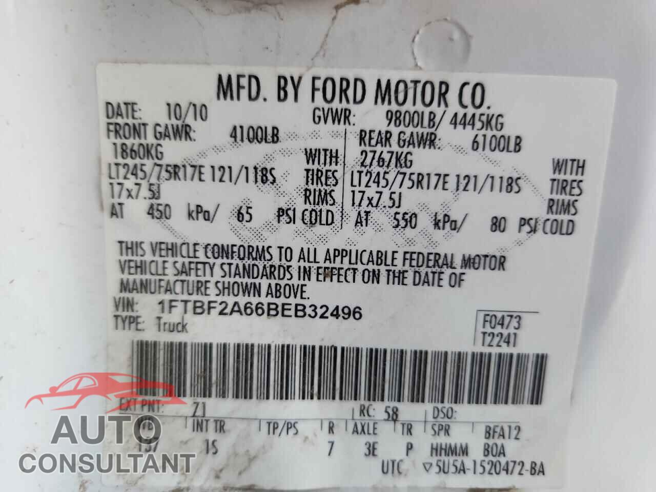 FORD F250 2011 - 1FTBF2A66BEB32496