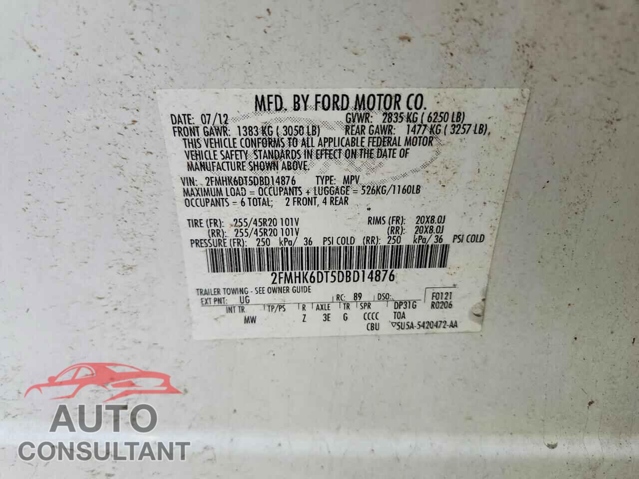 FORD FLEX 2013 - 2FMHK6DT5DBD14876