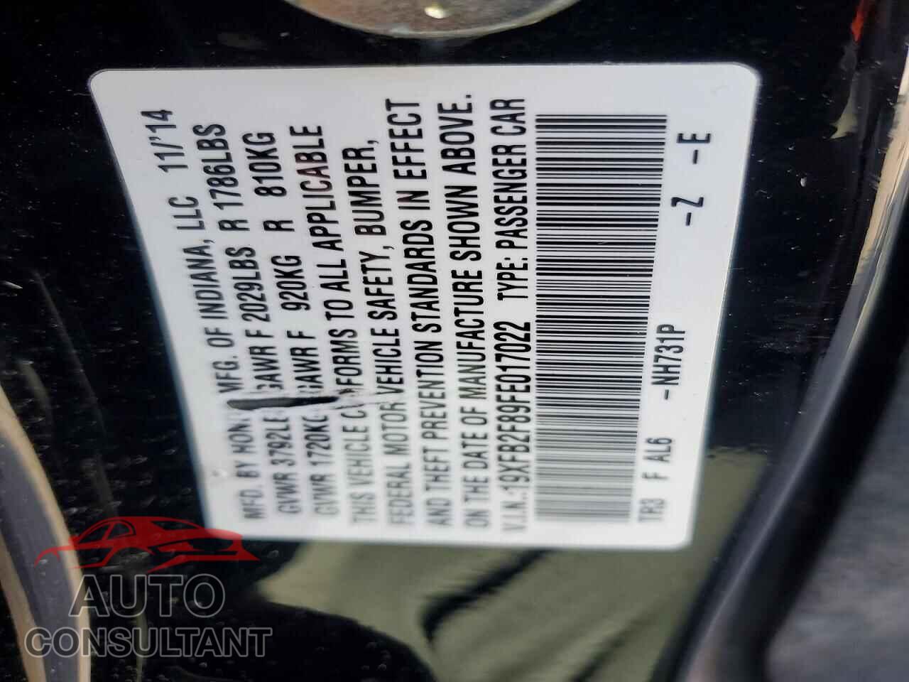 HONDA CIVIC 2015 - 19XFB2F89FE017022