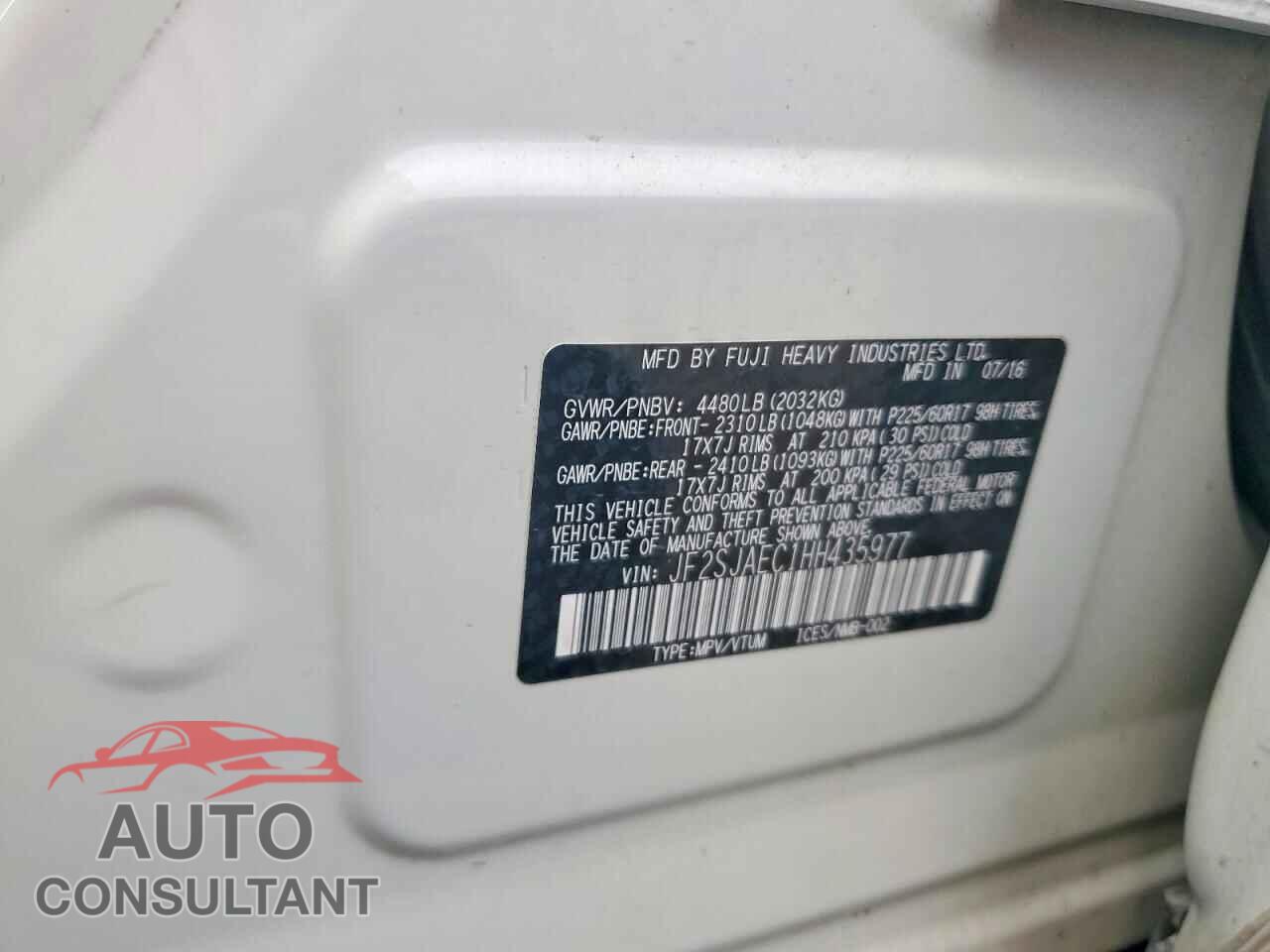 SUBARU FORESTER 2017 - JF2SJAEC1HH435977