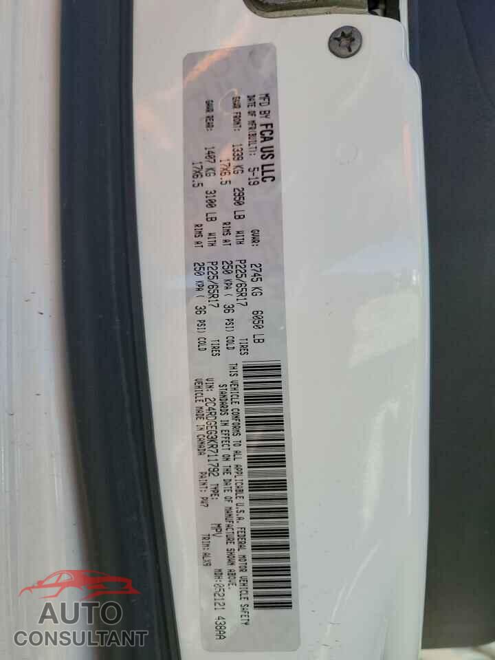 DODGE CARAVAN 2019 - 2C4RDGEG3KR711792