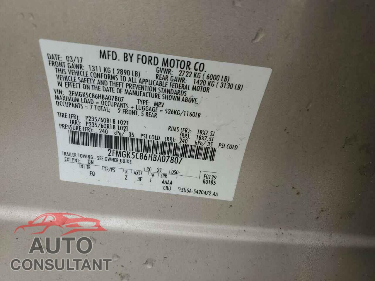 FORD FLEX 2017 - 2FMGK5C86HBA07807