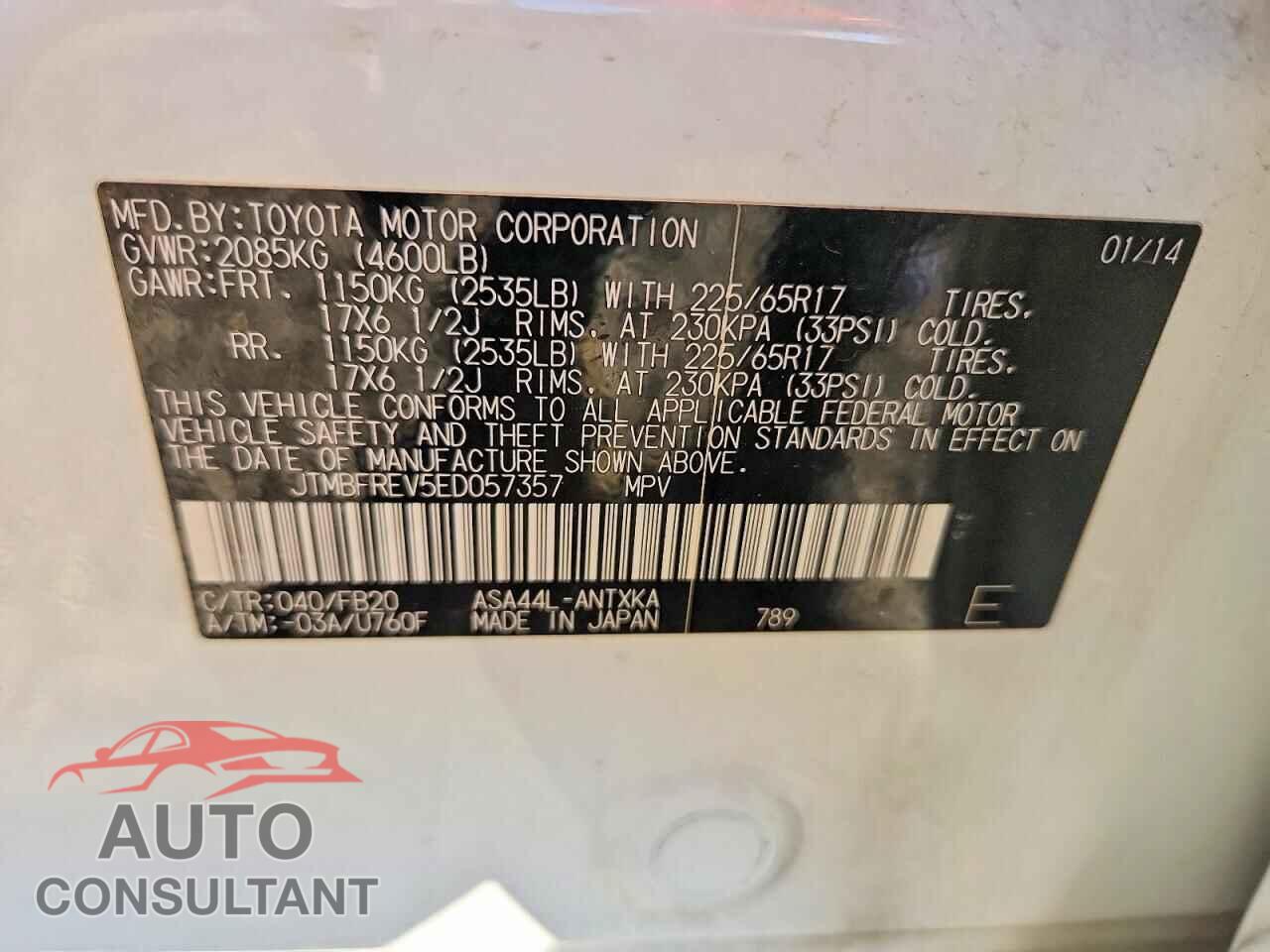 TOYOTA RAV4 2014 - JTMBFREV5ED057357