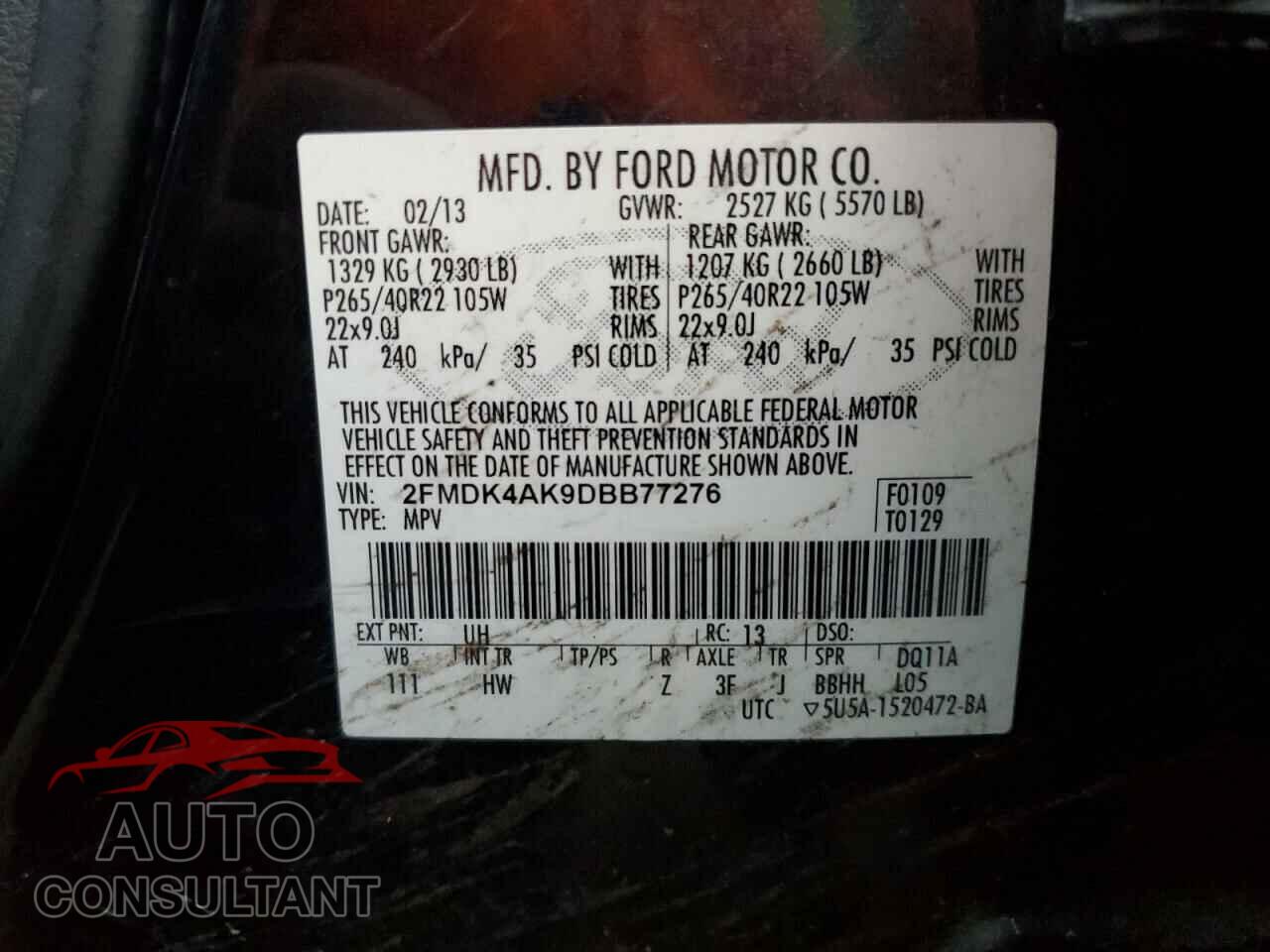 FORD EDGE 2013 - 2FMDK4AK9DBB77276