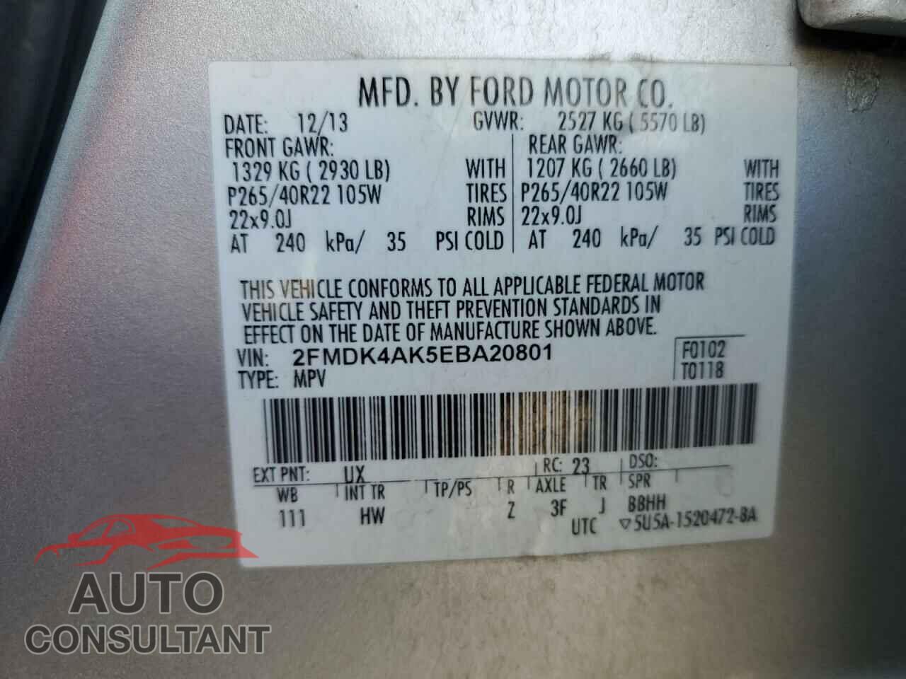 FORD EDGE 2014 - 2FMDK4AK5EBA20801
