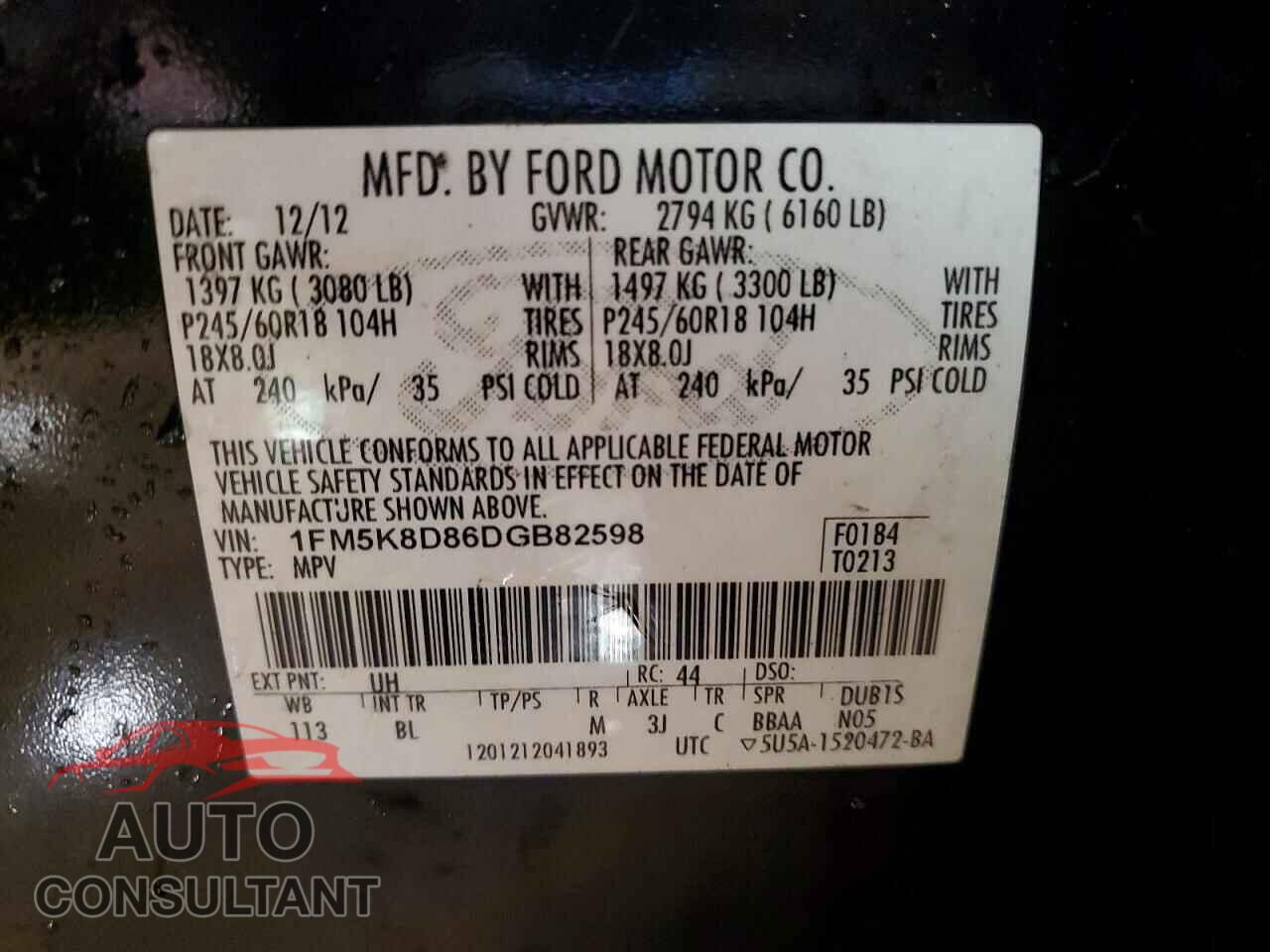 FORD EXPLORER 2013 - 1FM5K8D86DGB82598