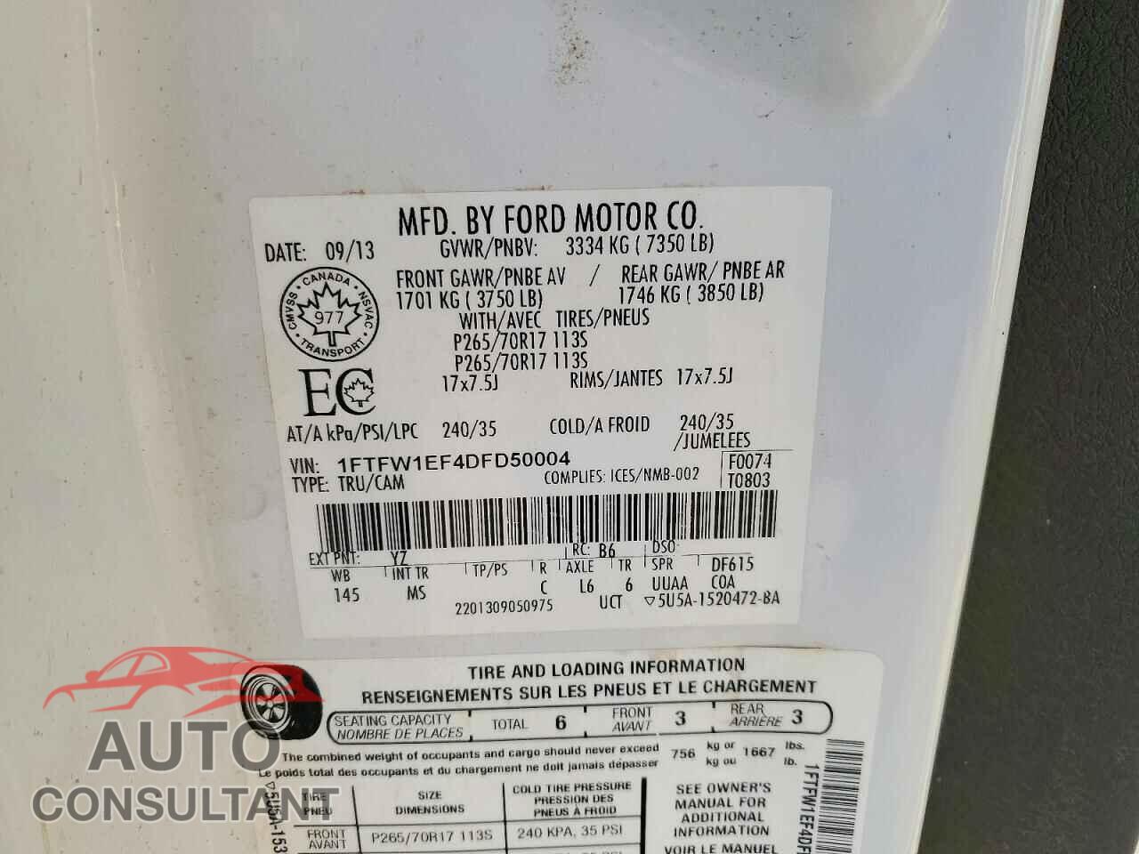 FORD F150 2013 - 1FTFW1EF4DFD50004