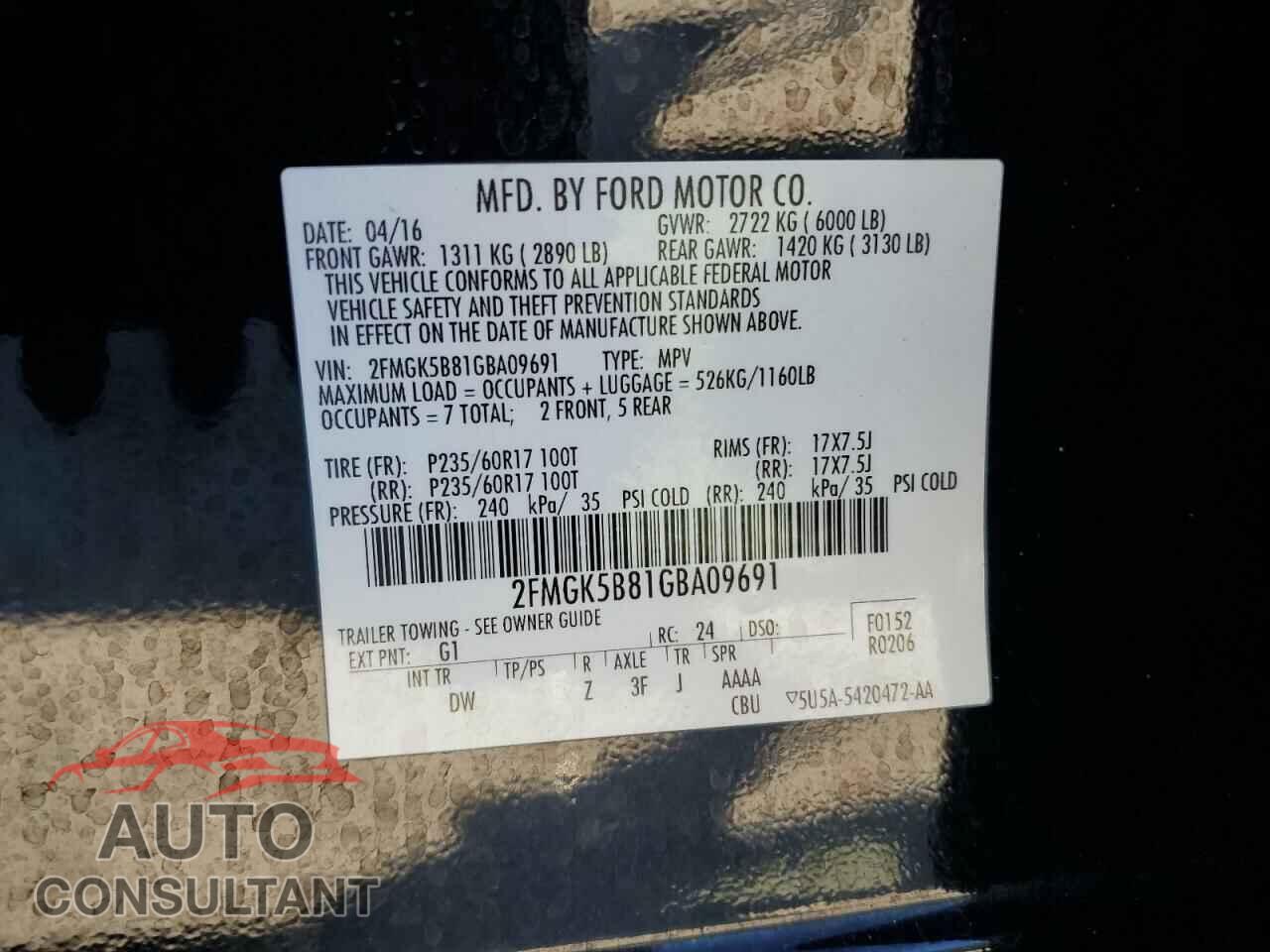FORD FLEX 2016 - 2FMGK5B81GBA09691