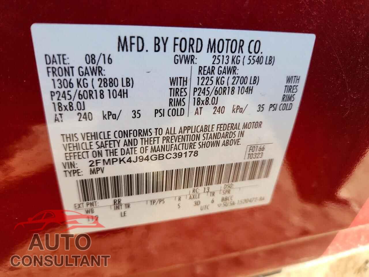 FORD EDGE 2016 - 2FMPK4J94GBC39178