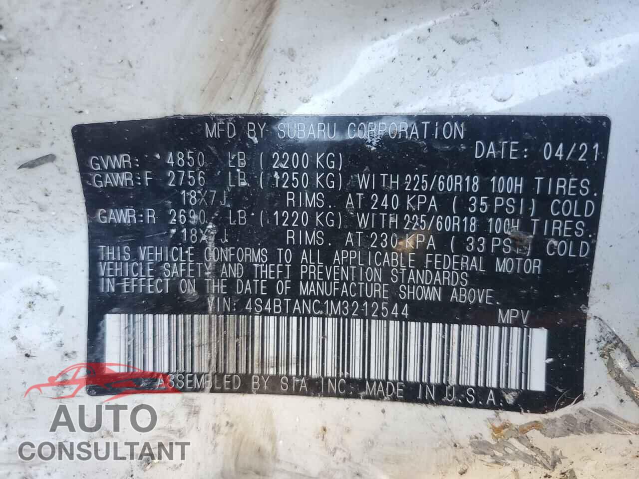 SUBARU OUTBACK 2021 - 4S4BTANC1M3212544