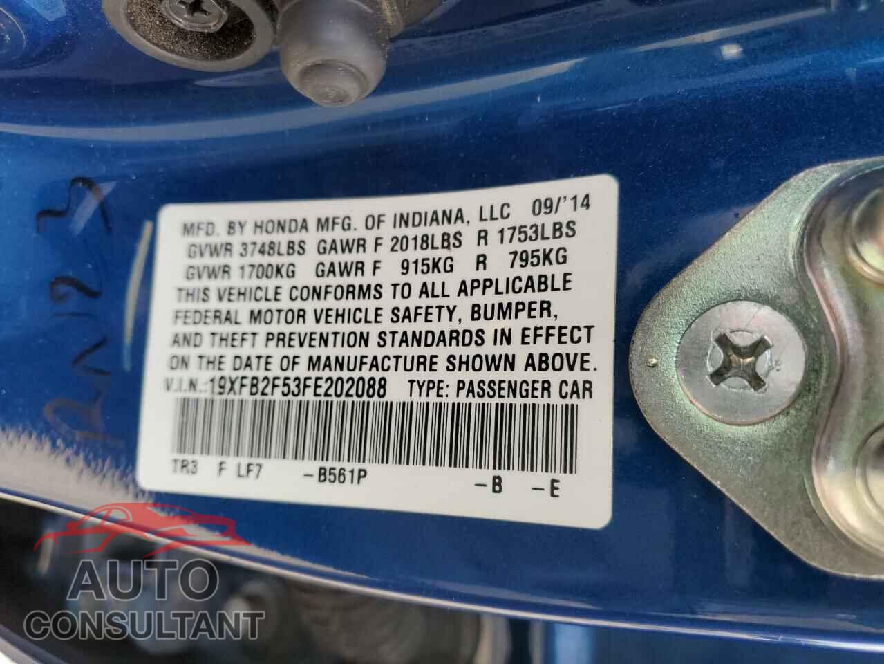 HONDA CIVIC 2015 - 19XFB2F53FE202088