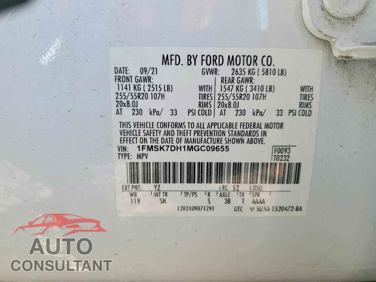 FORD EXPLORER 2021 - 1FMSK7DH1MGC09655