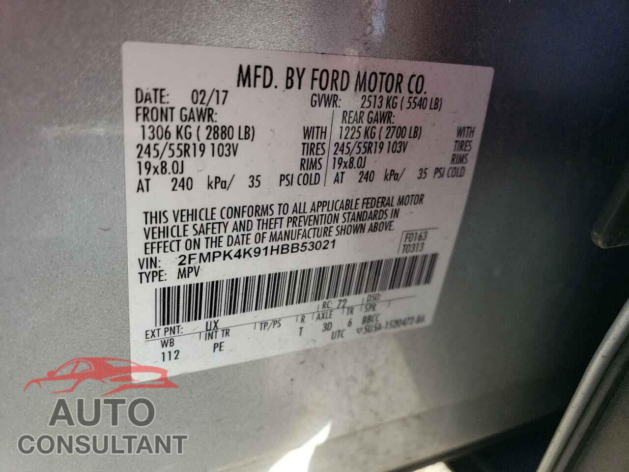 FORD EDGE 2017 - 2FMPK4K91HBB53021