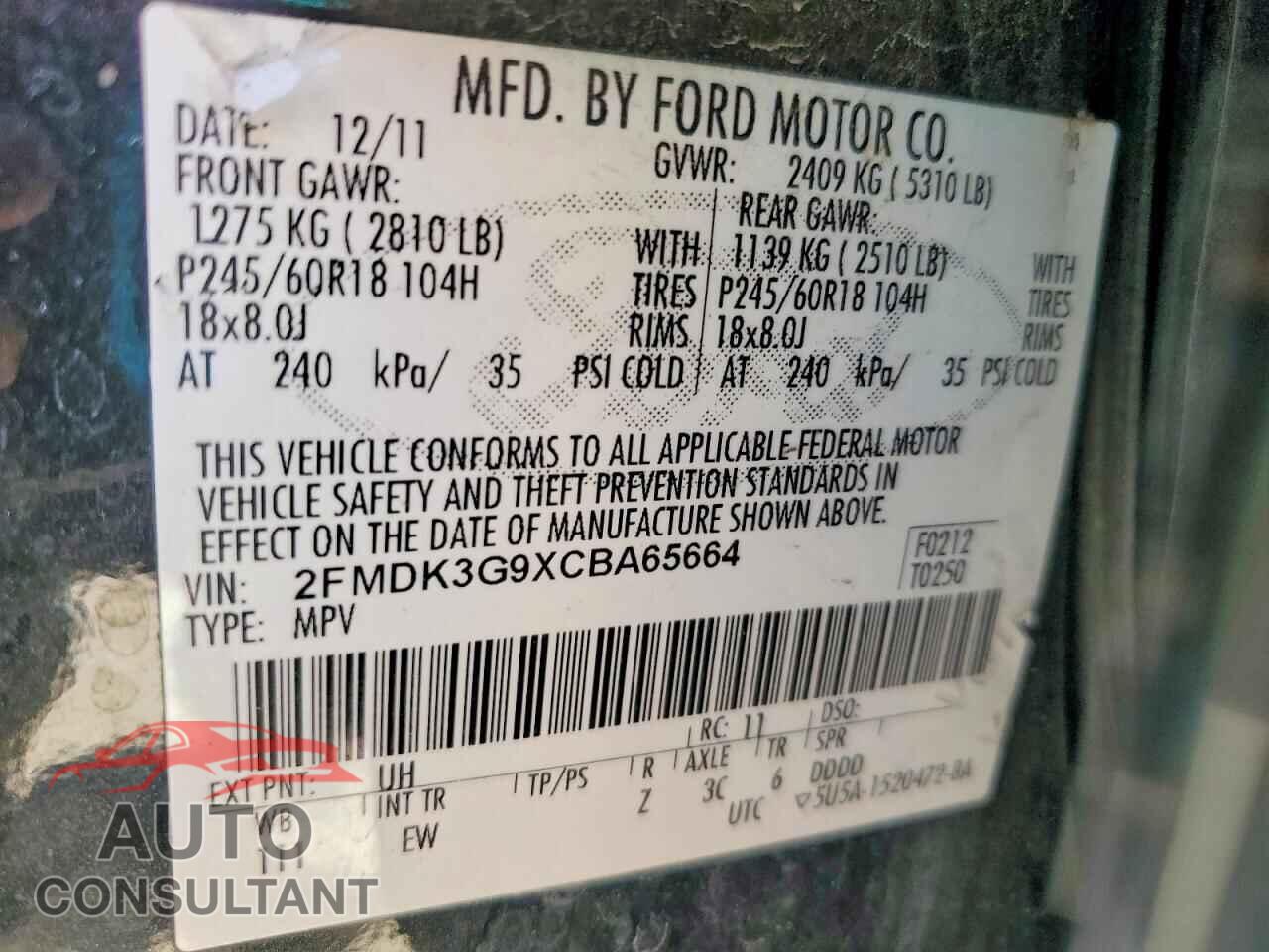 FORD EDGE 2012 - 2FMDK3G9XCBA65664