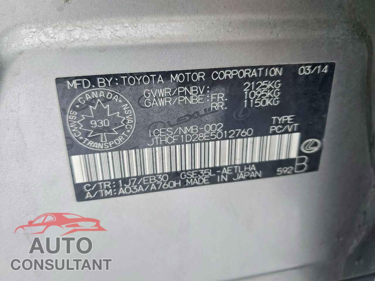 LEXUS IS 2014 - JTHCF1D28E5012760