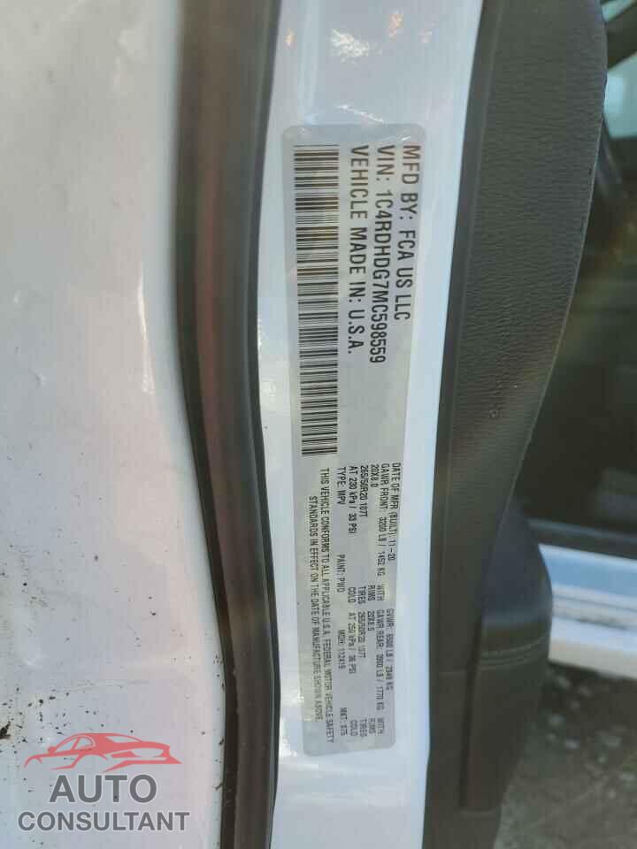DODGE DURANGO 2021 - 1C4RDHDG7MC598559