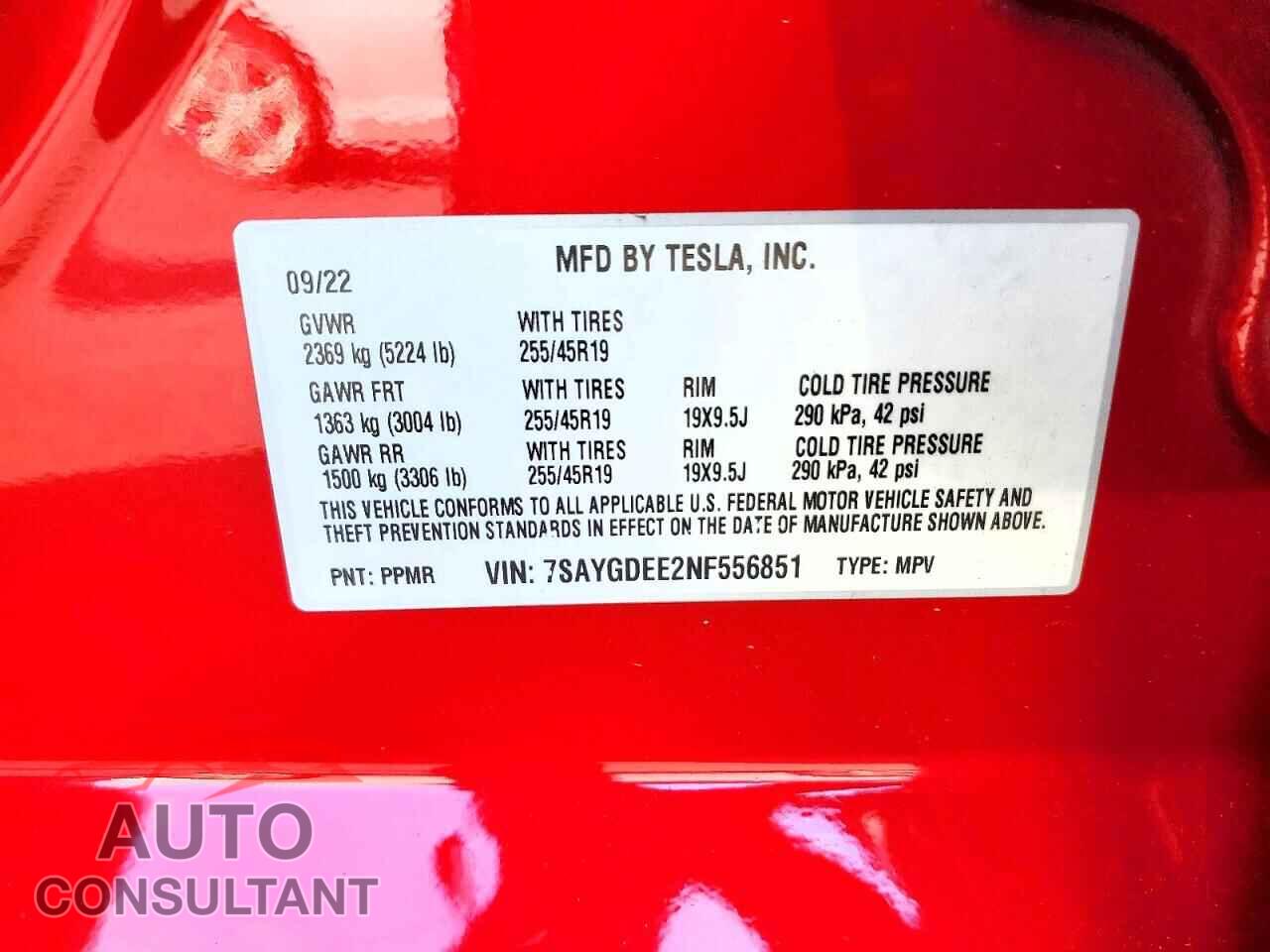 TESLA MODEL Y 2022 - 7SAYGDEE2NF556851