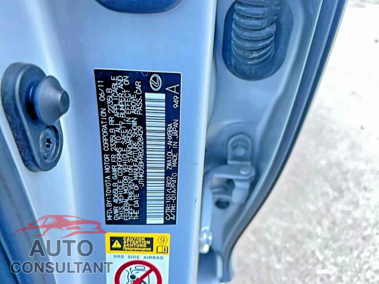 LEXUS CT 200 2011 - JTHKD5BH9B2028429