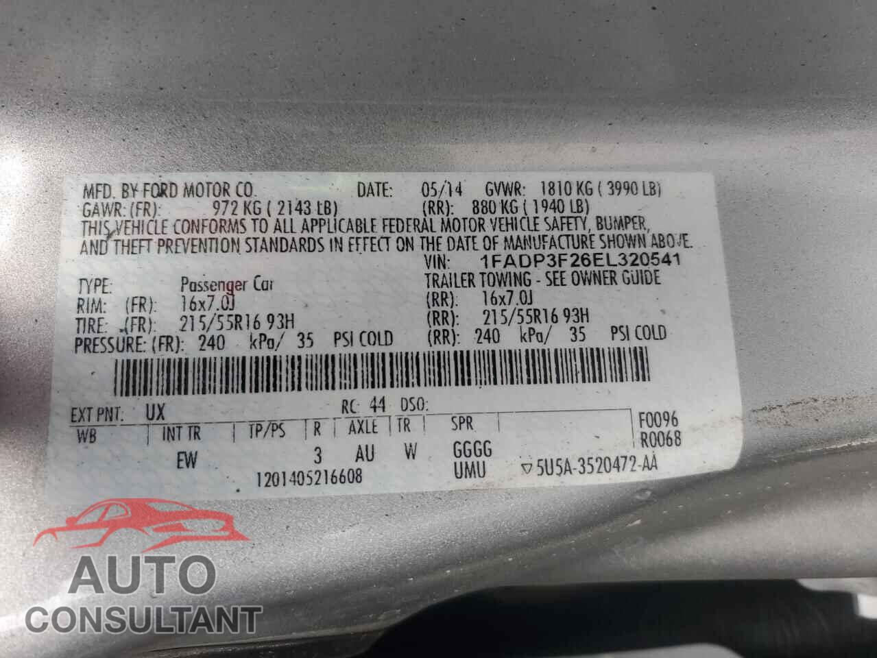 FORD FOCUS 2014 - 1FADP3F26EL320541