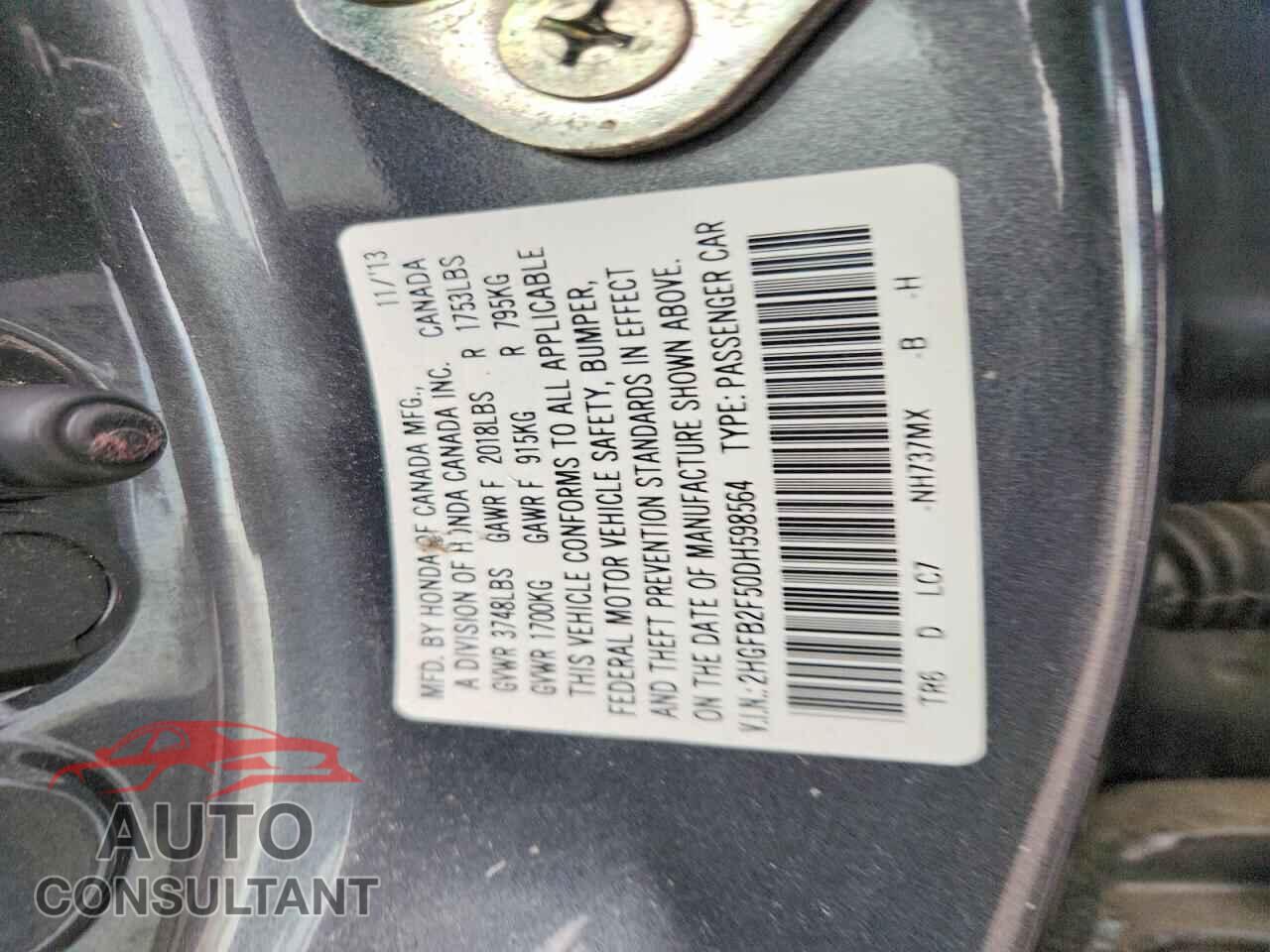 HONDA CIVIC 2013 - 2HGFB2F50DH598564