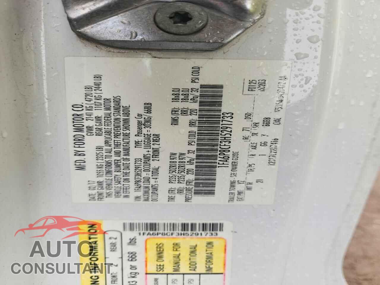 FORD MUSTANG 2017 - 1FA6P8CF3H5291733