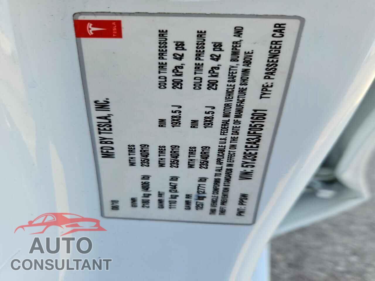 TESLA MODEL 3 2018 - 5YJ3E1EA3JF051601