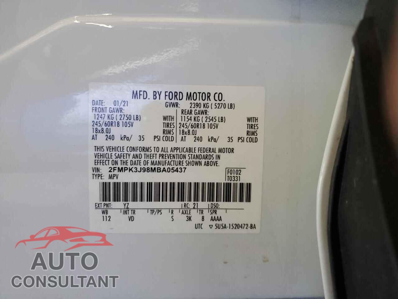 FORD EDGE 2021 - 2FMPK3J98MBA05437