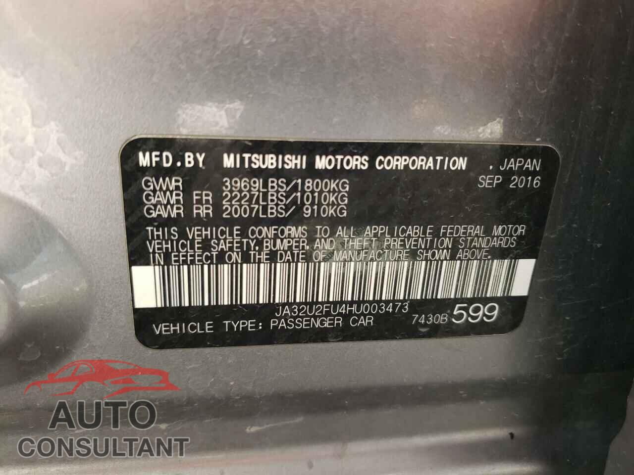 MITSUBISHI LANCER 2017 - JA32U2FU4HU003473