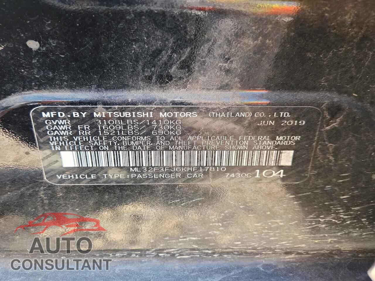 MITSUBISHI MIRAGE 2019 - ML32F3FJ6KHF17810