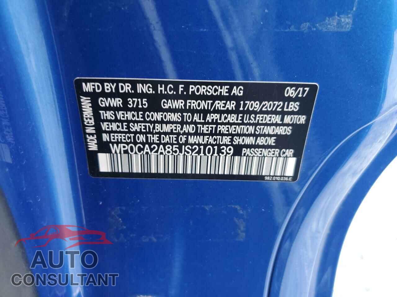 PORSCHE BOXSTER 2018 - WP0CA2A85JS210139