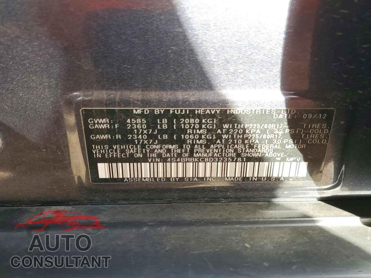 SUBARU OUTBACK 2013 - 4S4BRBKC8D3235781